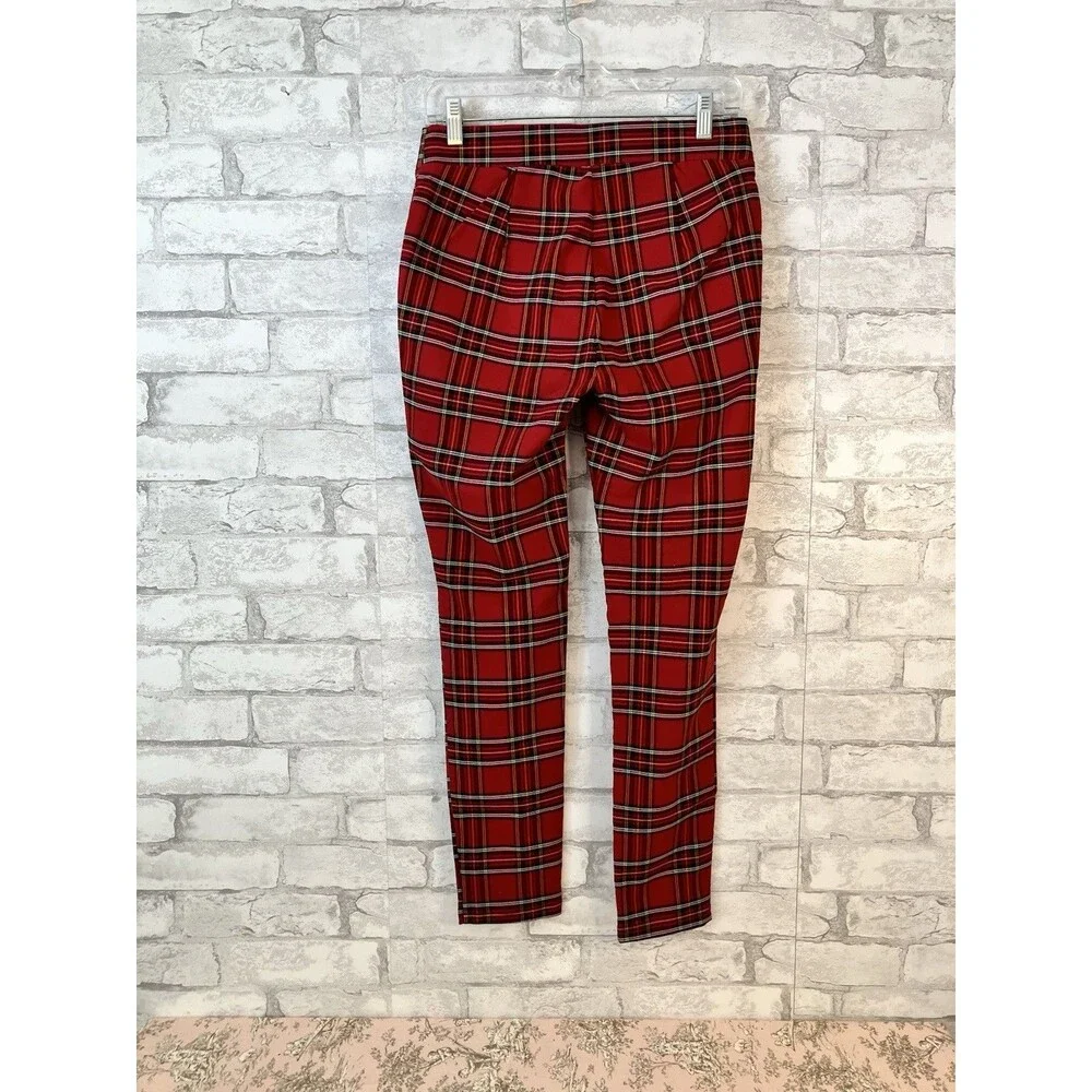 Tommy Hilfiger Red Plaid Pants Tartan Check Skinny Ankle Stretch Pull On Size S